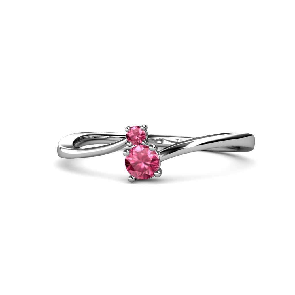 Lucie 4.10 mm Bold Round Pink Tourmaline 2 Stone Promise Ring 