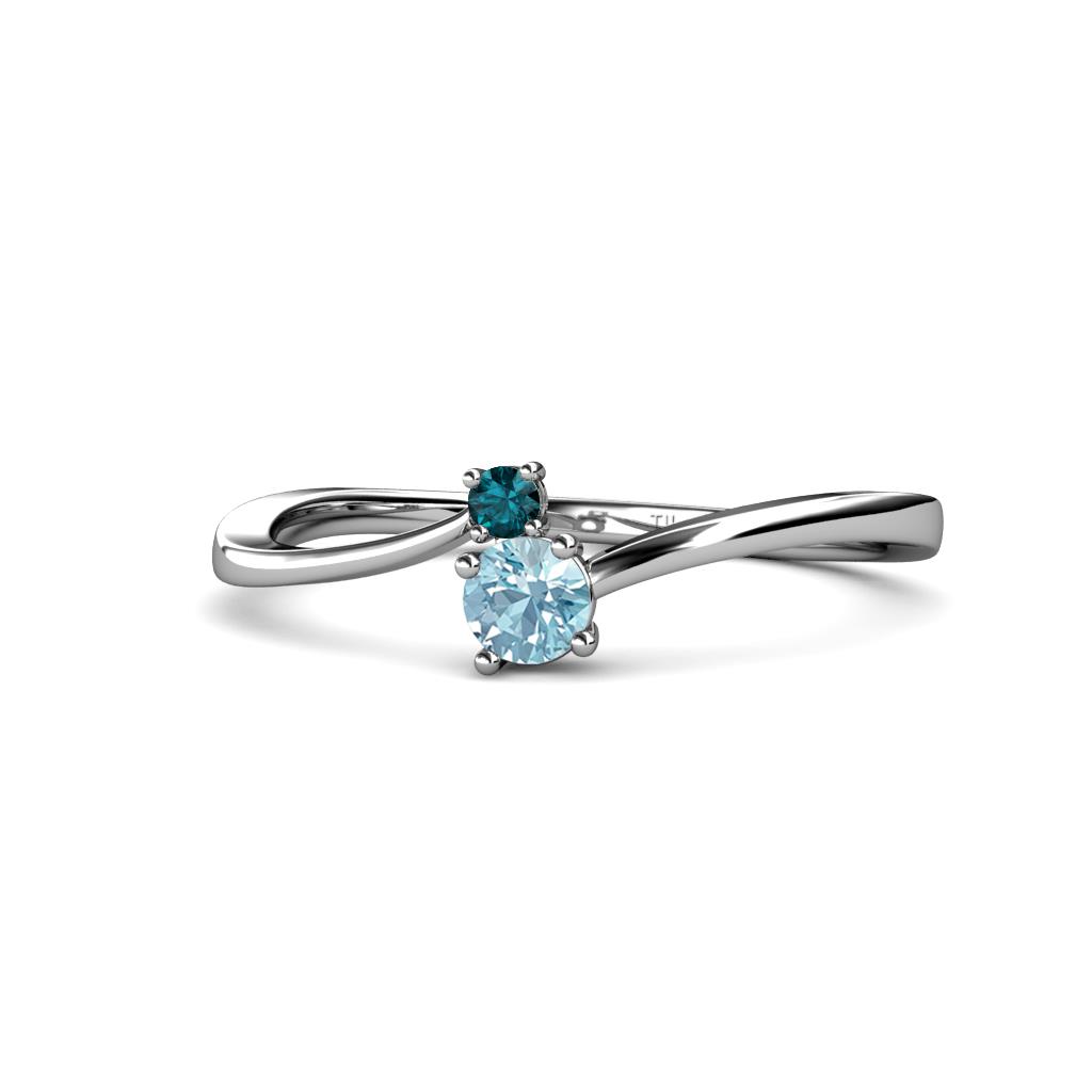 Lucie 4.10 mm Bold Round London Blue Topaz and Aquamarine 2 Stone Promise Ring 