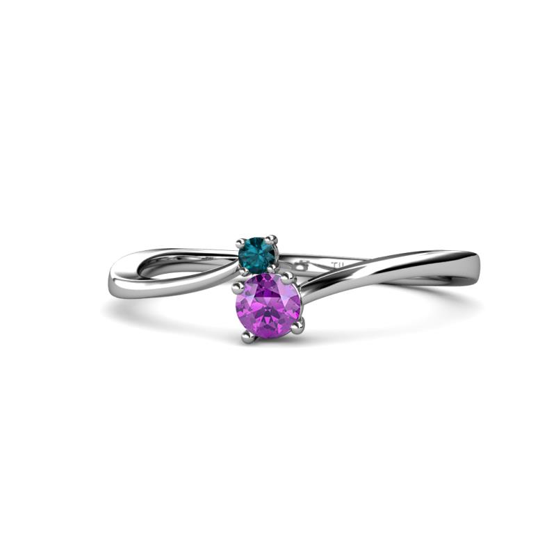 Lucie 4.10 mm Bold Round London Blue Topaz and Amethyst 2 Stone Promise Ring 
