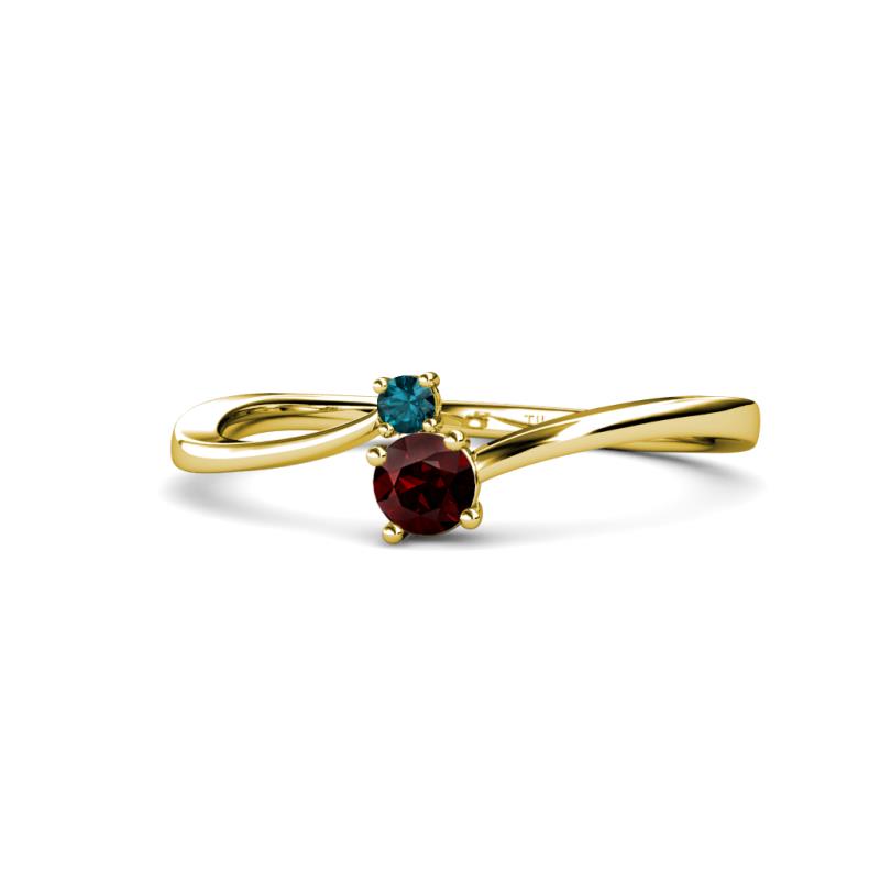 Lucie 4.10 mm Bold Round London Blue Topaz and Red Garnet 2 Stone Promise Ring 