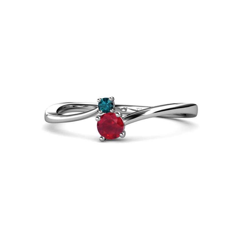 Lucie 4.10 mm Bold Round London Blue Topaz and Ruby 2 Stone Promise Ring 