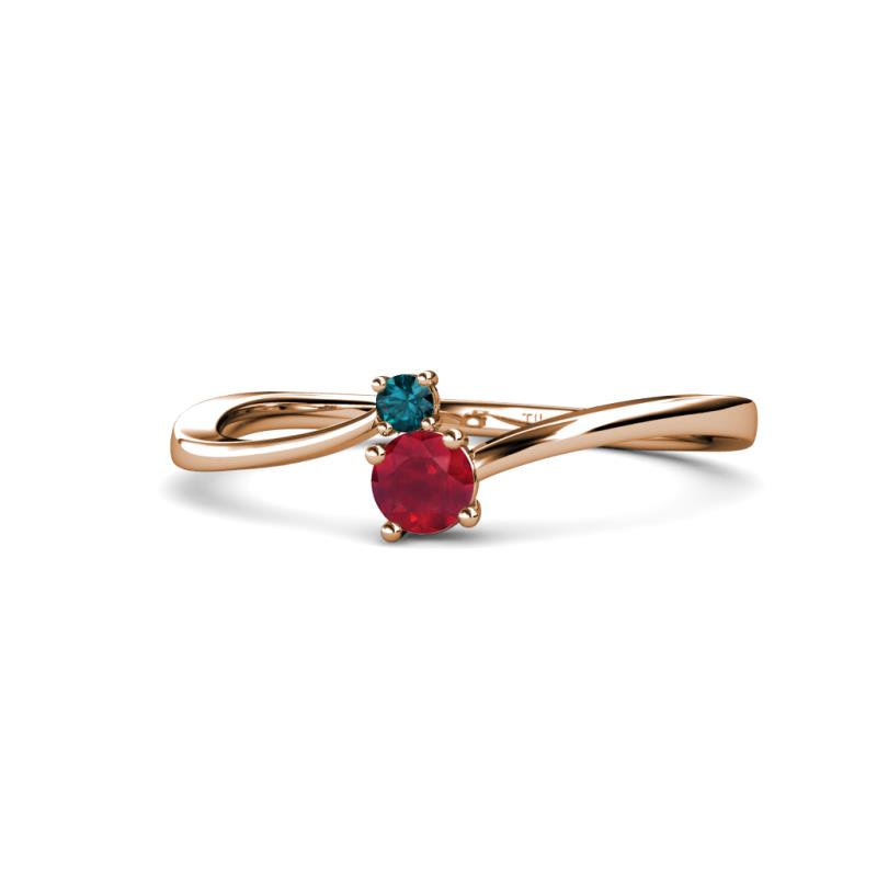 Lucie 4.10 mm Bold Round London Blue Topaz and Ruby 2 Stone Promise Ring 