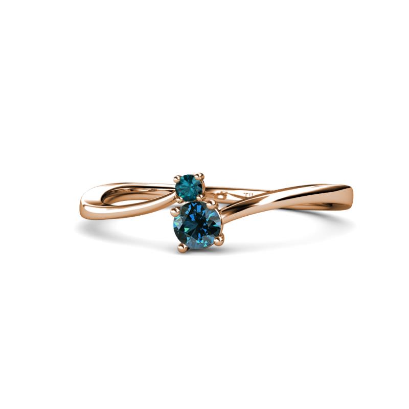 Lucie 4.10 mm Bold Round London Blue Topaz and Blue Diamond 2 Stone Promise Ring 