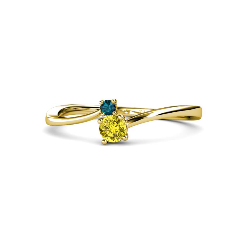 Lucie 4.10 mm Bold Round London Blue Topaz and Yellow Diamond 2 Stone Promise Ring 