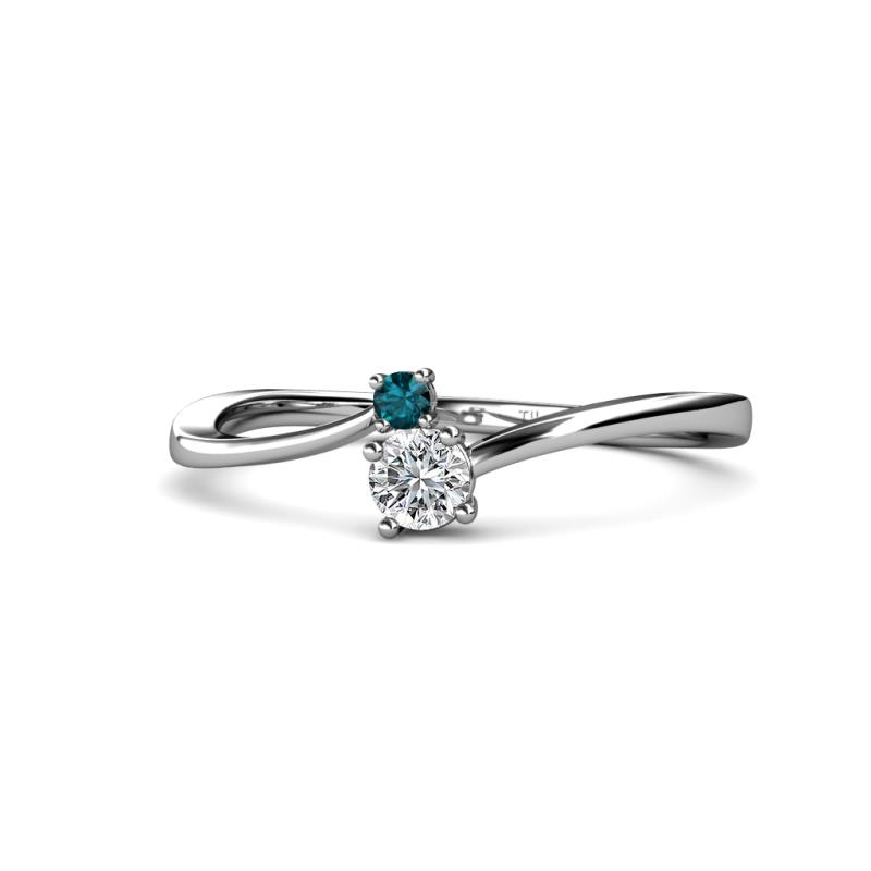 Lucie 4.10 mm Bold Round London Blue Topaz and Lab Grown Diamond 2 Stone Promise Ring 