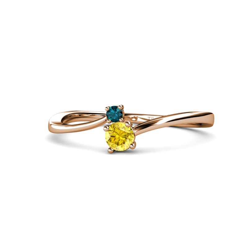 Lucie 4.10 mm Bold Round London Blue Topaz and Yellow Sapphire 2 Stone Promise Ring 