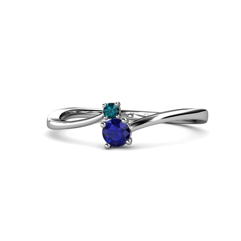 Lucie 4.10 mm Bold Round London Blue Topaz and Blue Sapphire 2 Stone Promise Ring 
