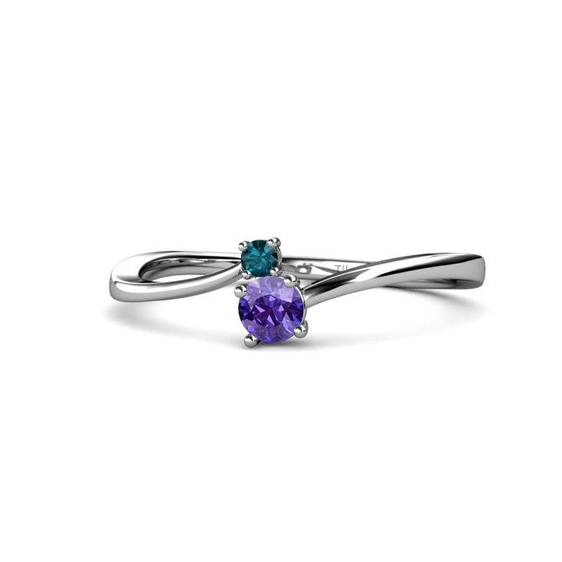 Lucie 4.10 mm Bold Round London Blue Topaz and Iolite 2 Stone Promise Ring 