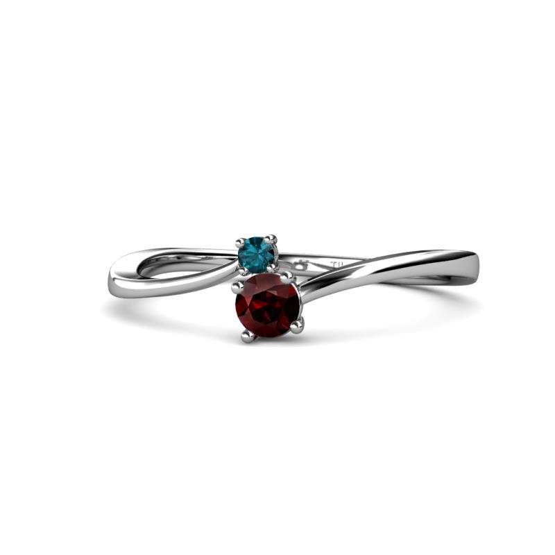 Lucie 4.10 mm Bold Round London Blue Topaz and Red Garnet 2 Stone Promise Ring 