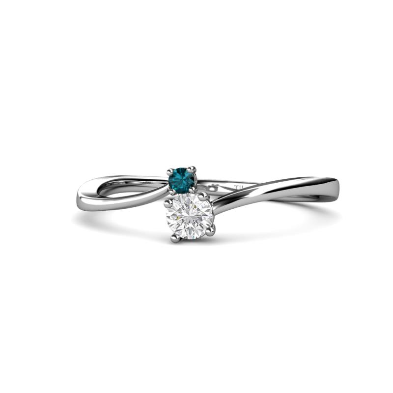 Lucie 4.10 mm Bold Round London Blue Topaz and White Sapphire 2 Stone Promise Ring 