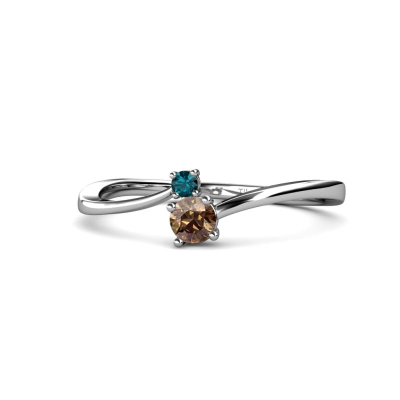 Lucie 4.10 mm Bold Round London Blue Topaz and Smoky Quartz 2 Stone Promise Ring 