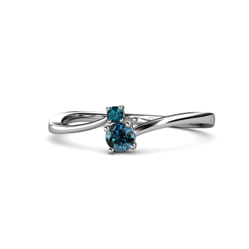Lucie 4.10 mm Bold Round London Blue Topaz and Blue Diamond 2 Stone Promise Ring 