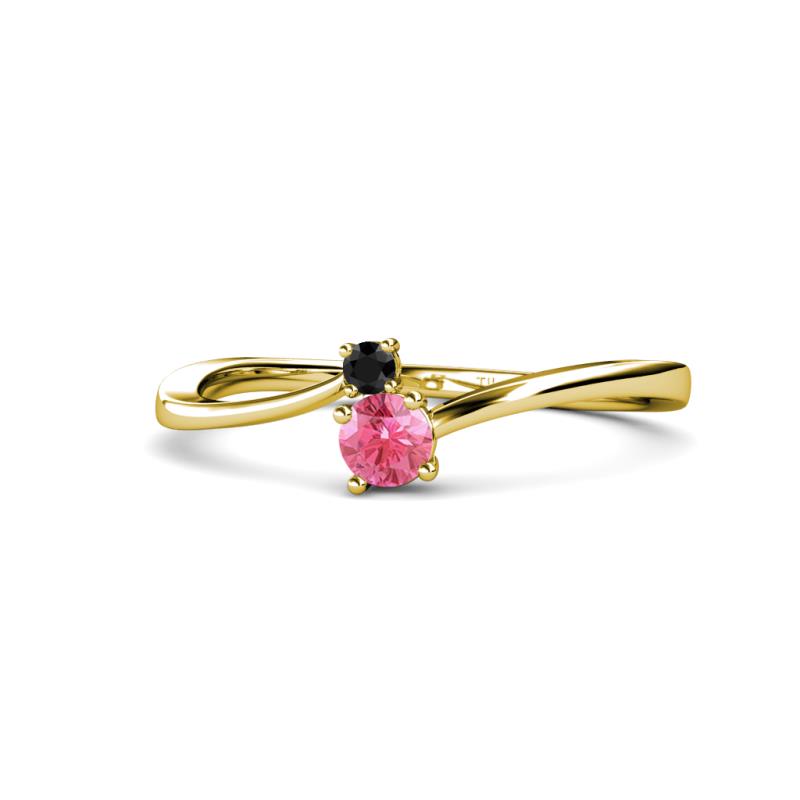 Lucie 4.10 mm Bold Round Black Diamond and Pink Tourmaline 2 Stone Promise Ring 