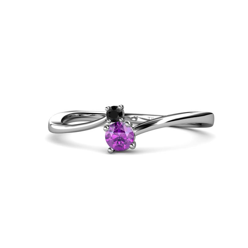 Lucie 4.10 mm Bold Round Black Diamond and Amethyst 2 Stone Promise Ring 
