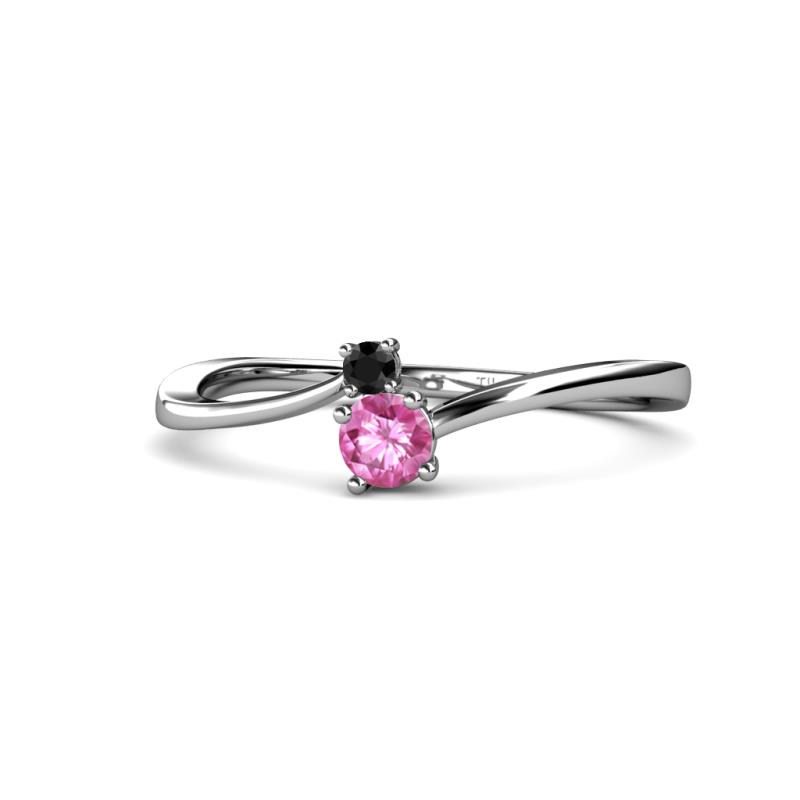 Lucie 4.10 mm Bold Round Black Diamond and Pink Sapphire 2 Stone Promise Ring 