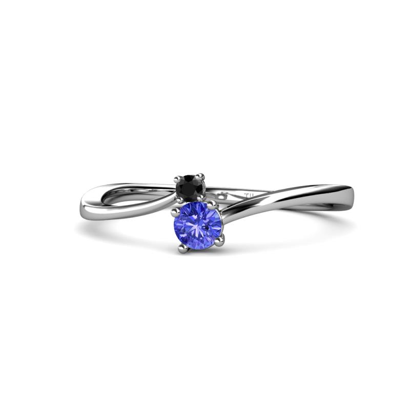 Lucie 4.10 mm Bold Round Black Diamond and Tanzanite 2 Stone Promise Ring 
