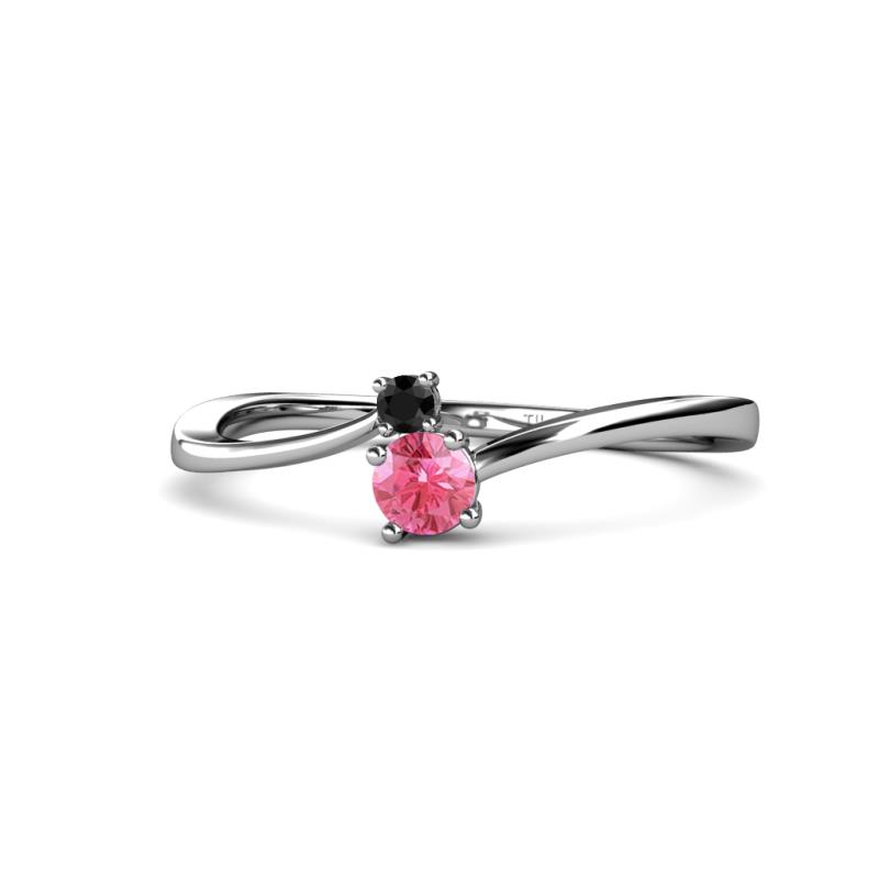 Lucie 4.10 mm Bold Round Black Diamond and Pink Tourmaline 2 Stone Promise Ring 