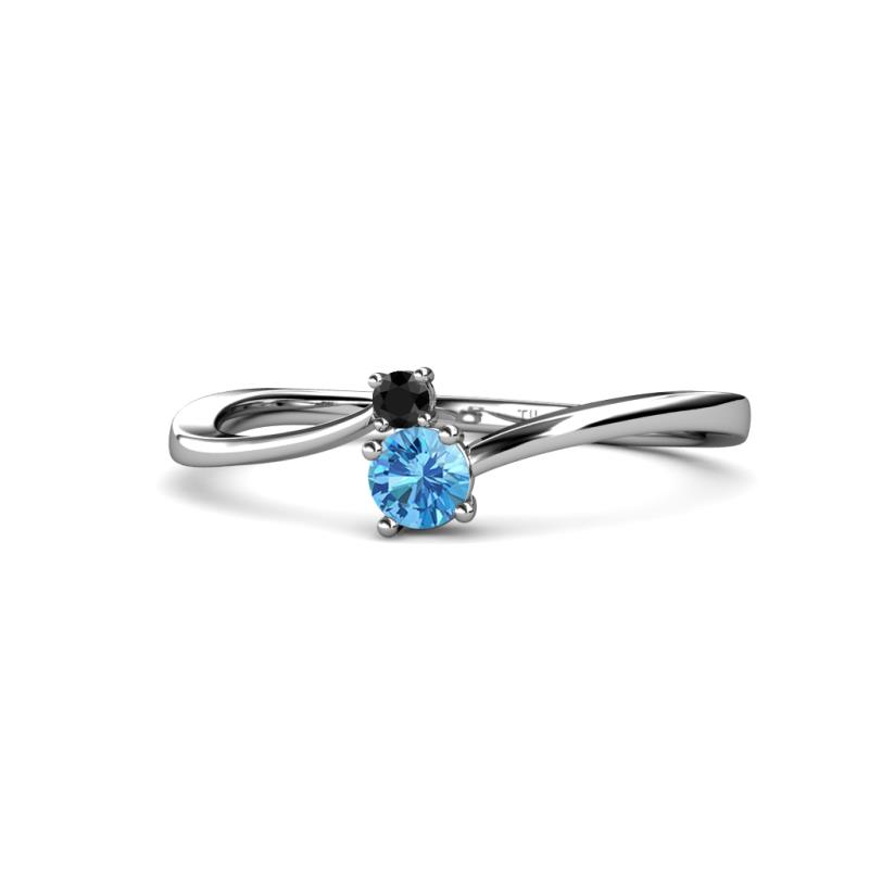 Lucie 4.10 mm Bold Round Black Diamond and Blue Topaz 2 Stone Promise Ring 