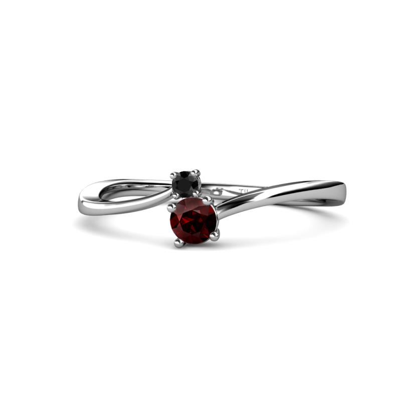 Lucie 4.10 mm Bold Round Black Diamond and Red Garnet 2 Stone Promise Ring 