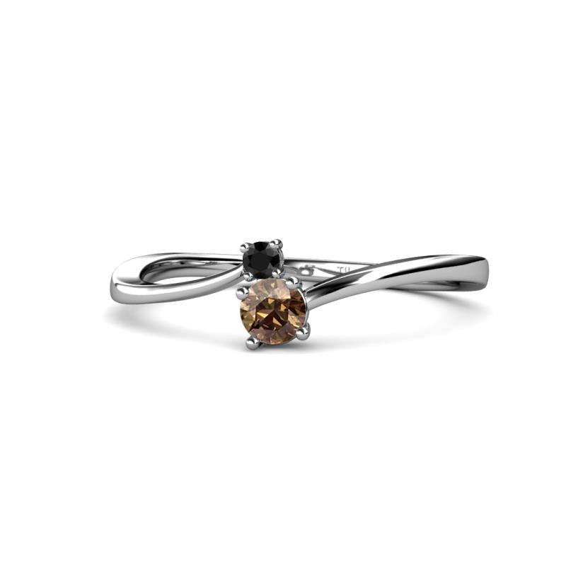Lucie 4.10 mm Bold Round Black Diamond and Smoky Quartz 2 Stone Promise Ring 