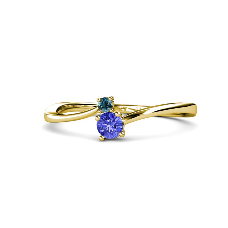 Lucie 4.10 mm Bold Round Blue Diamond and Tanzanite 2 Stone Promise Ring 
