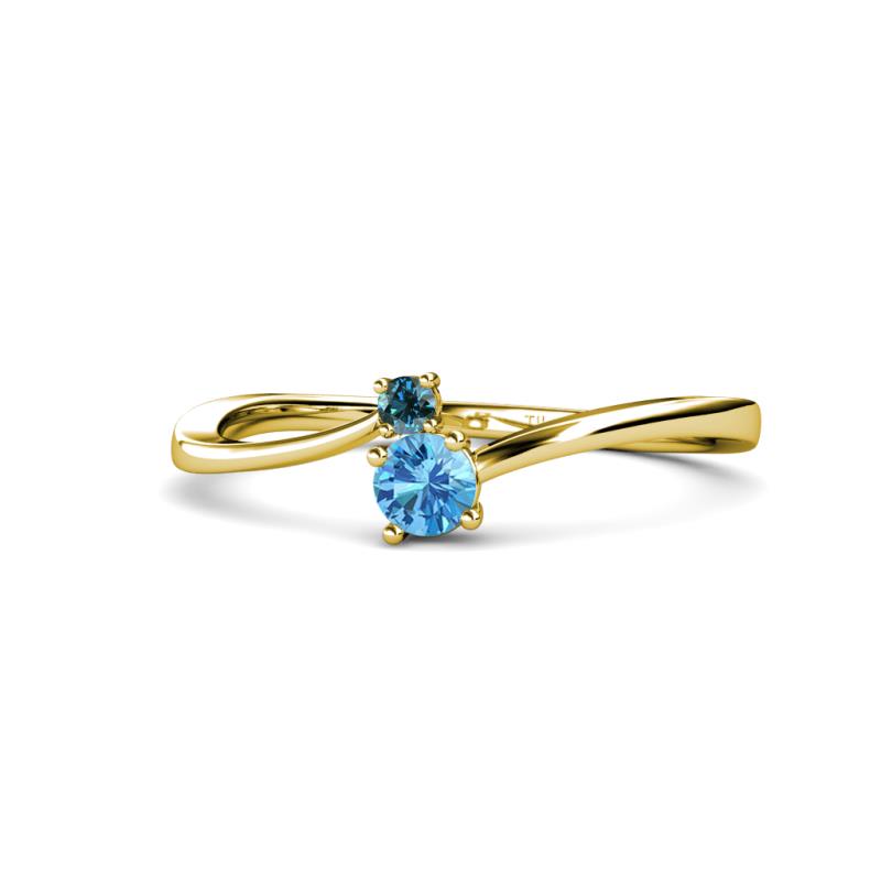 Lucie 4.10 mm Bold Round Blue Diamond and Blue Topaz 2 Stone Promise Ring 
