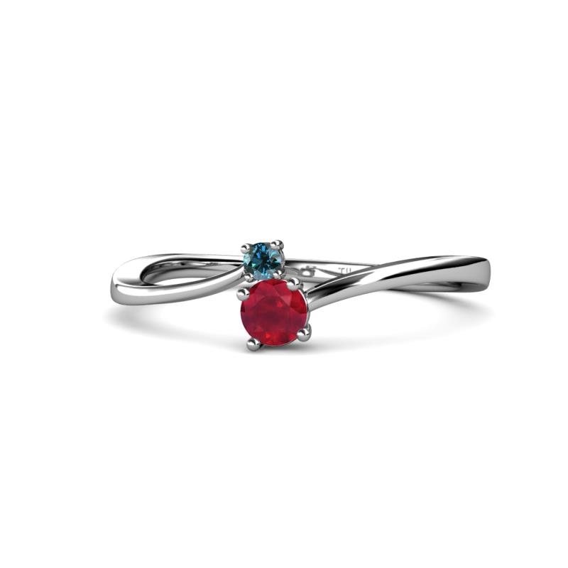 Lucie 4.10 mm Bold Round Blue Diamond and Ruby 2 Stone Promise Ring 