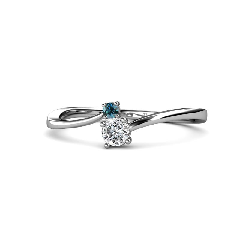 Lucie 4.10 mm Bold Round Blue Diamond and Lab Grown White Diamond 2 Stone Promise Ring 