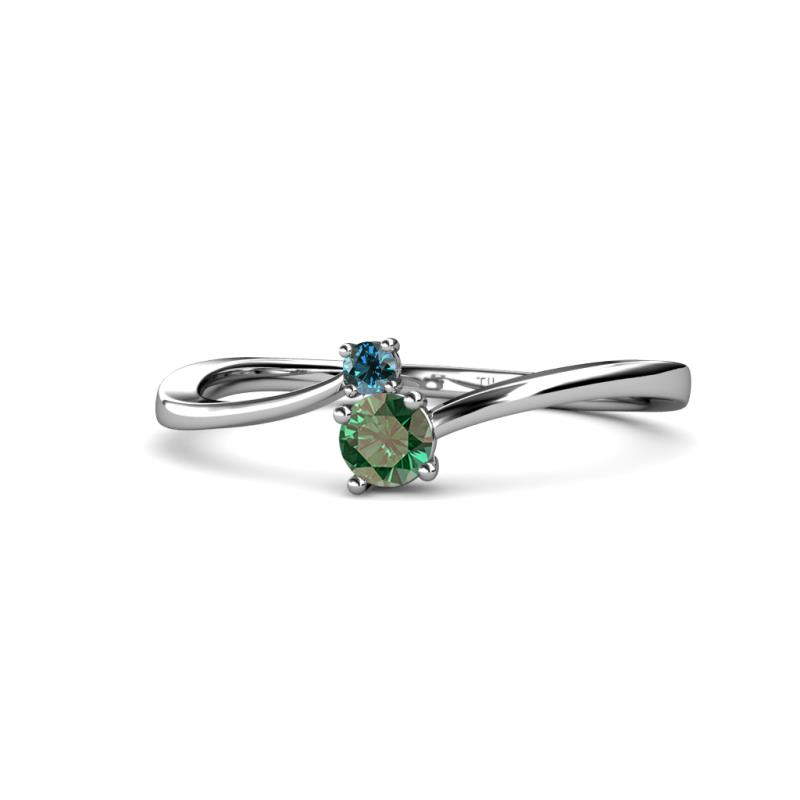 Lucie 4.10 mm Bold Round Blue Diamond and Lab Created Alexandrite 2 Stone Promise Ring 