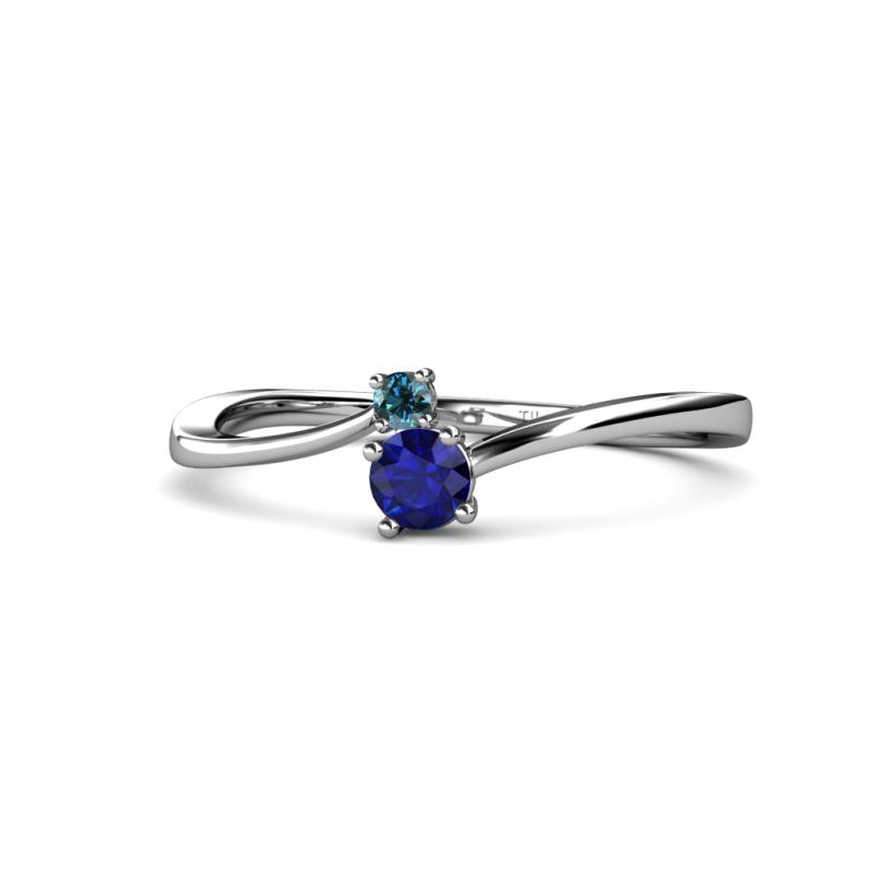 Lucie 4.10 mm Bold Round Blue Diamond and Blue Sapphire 2 Stone Promise Ring 
