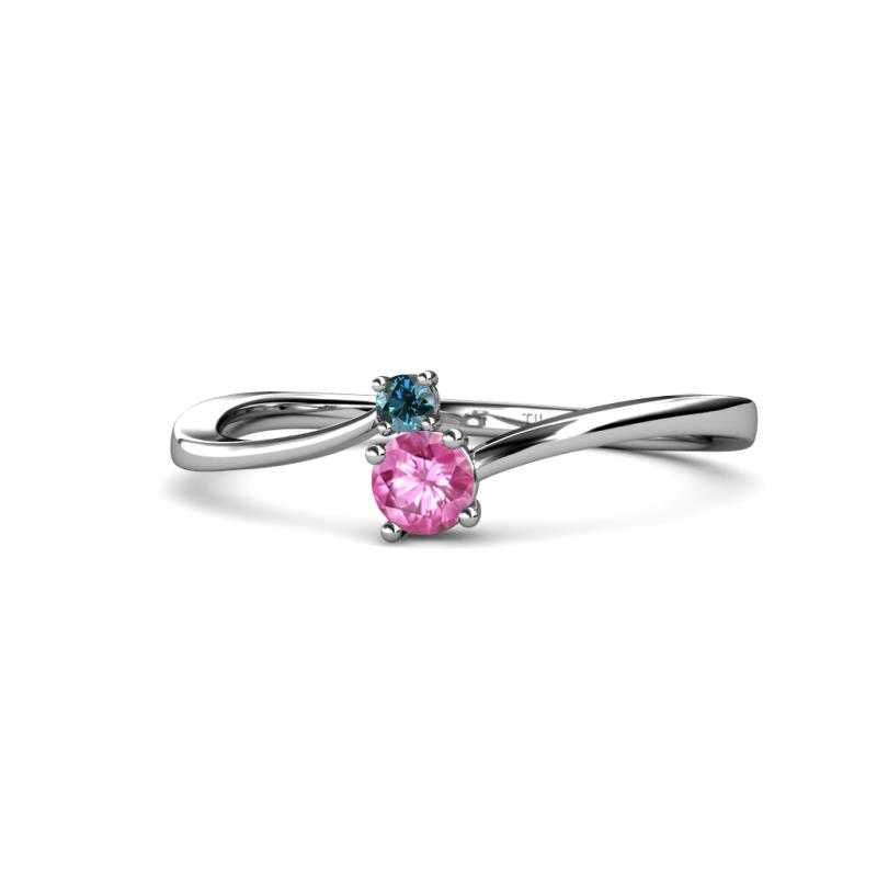Lucie 4.10 mm Bold Round Blue Diamond and Pink Sapphire 2 Stone Promise Ring 