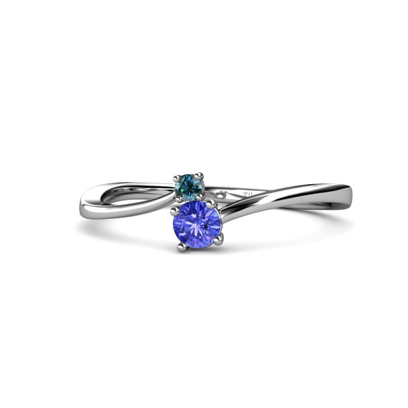 Lucie 4.10 mm Bold Round Blue Diamond and Tanzanite 2 Stone Promise Ring 