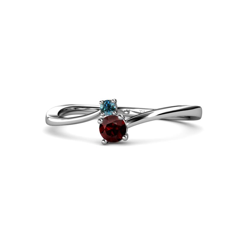 Lucie 4.10 mm Bold Round Blue Diamond and Red Garnet 2 Stone Promise Ring 