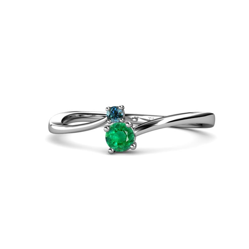 Lucie 4.10 mm Bold Round Blue Diamond and Emerald 2 Stone Promise Ring 