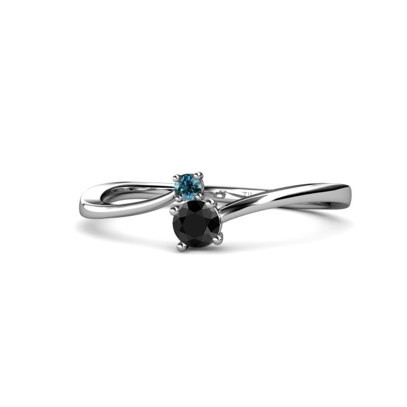 Lucie 4.10 mm Bold Round Blue and Black Diamond 2 Stone Promise Ring 