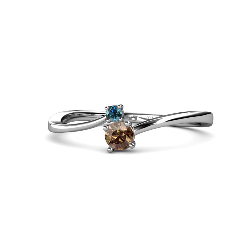 Lucie 4.10 mm Bold Round Blue Diamond and Smoky Quartz 2 Stone Promise Ring 