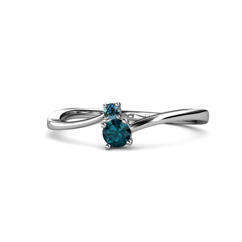 Lucie 4.10 mm Bold Round Blue Diamond and London Blue Topaz 2 Stone Promise Ring 