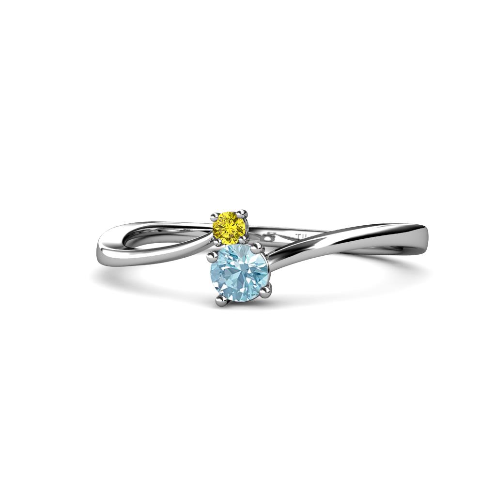 Lucie 4.10 mm Bold Round Yellow Diamond and Aquamarine 2 Stone Promise Ring 