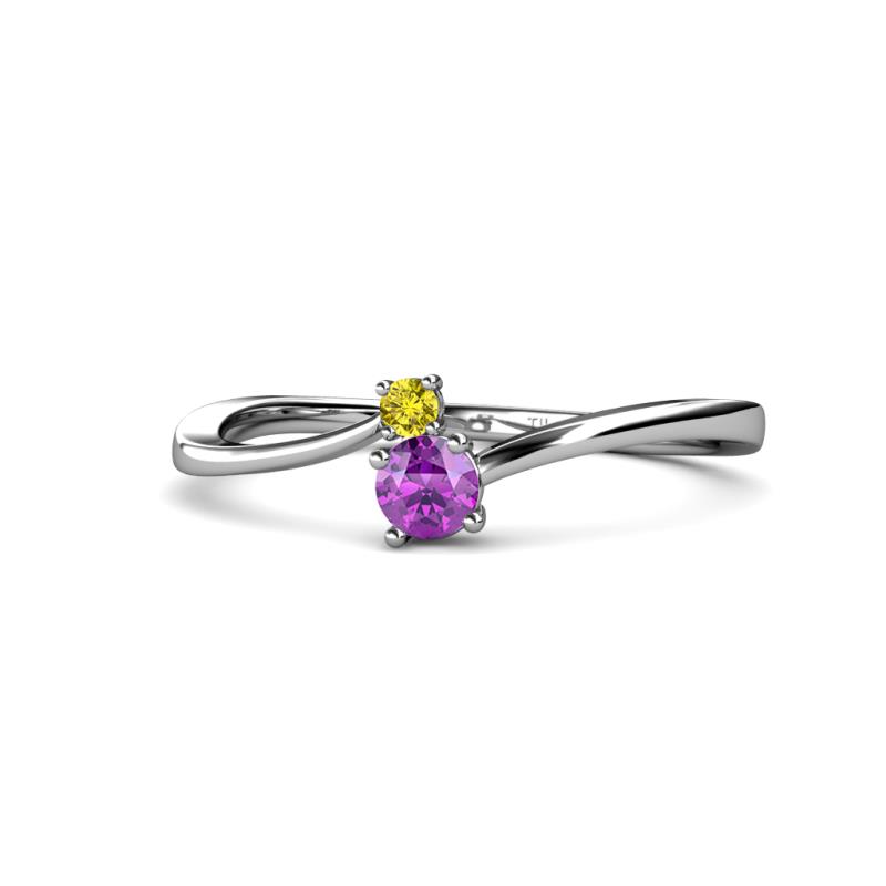 Lucie 4.10 mm Bold Round Yellow Diamond and Amethyst 2 Stone Promise Ring 