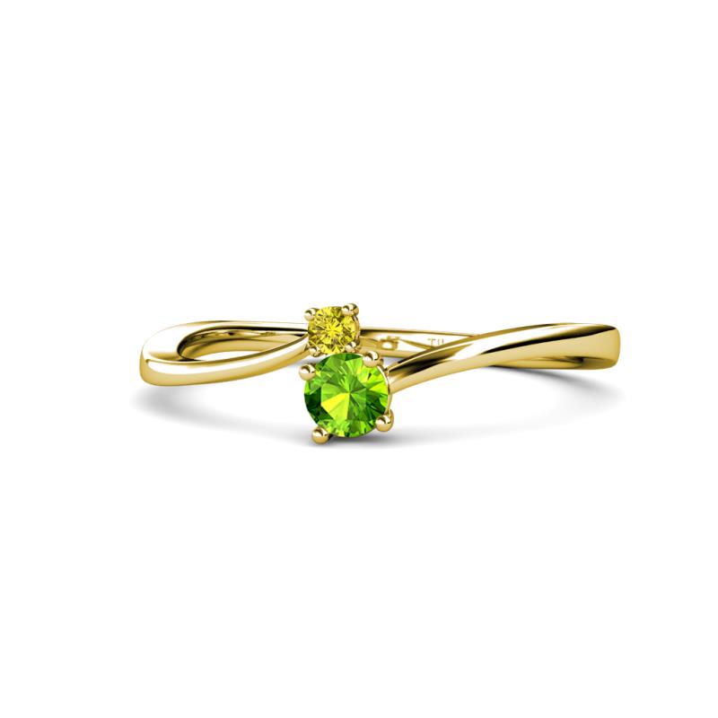 Lucie 4.10 mm Bold Round Yellow Diamond and Peridot 2 Stone Promise Ring 