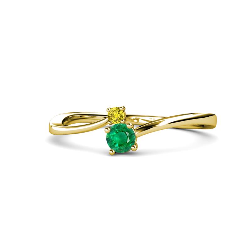 Lucie 4.10 mm Bold Round Yellow Diamond and Emerald 2 Stone Promise Ring 