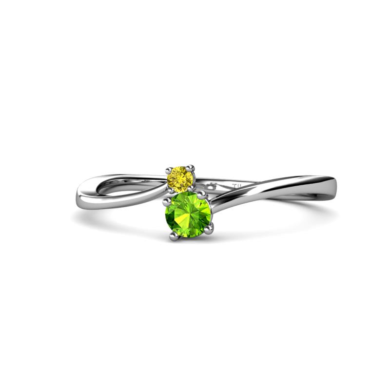 Lucie 4.10 mm Bold Round Yellow Diamond and Peridot 2 Stone Promise Ring 