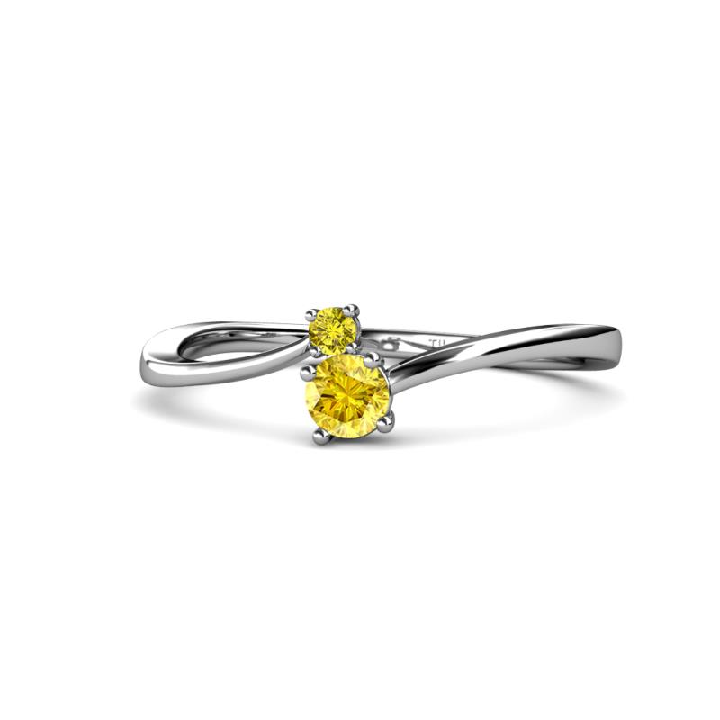 Lucie 4.10 mm Bold Round Yellow Diamond and Yellow Sapphire 2 Stone Promise Ring 