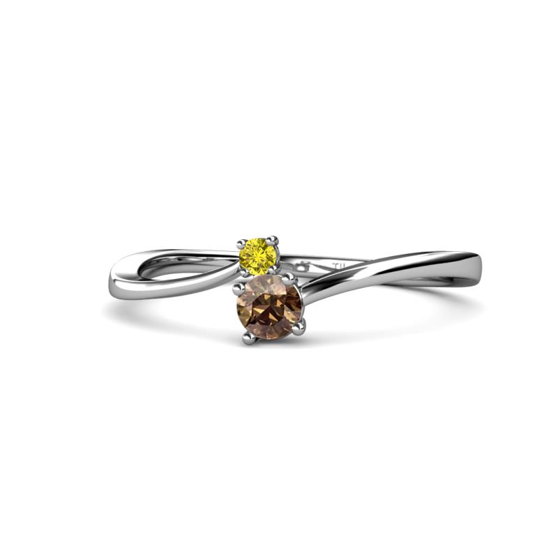 Lucie 4.10 mm Bold Round Yellow Diamond and Smoky Quartz 2 Stone Promise Ring 
