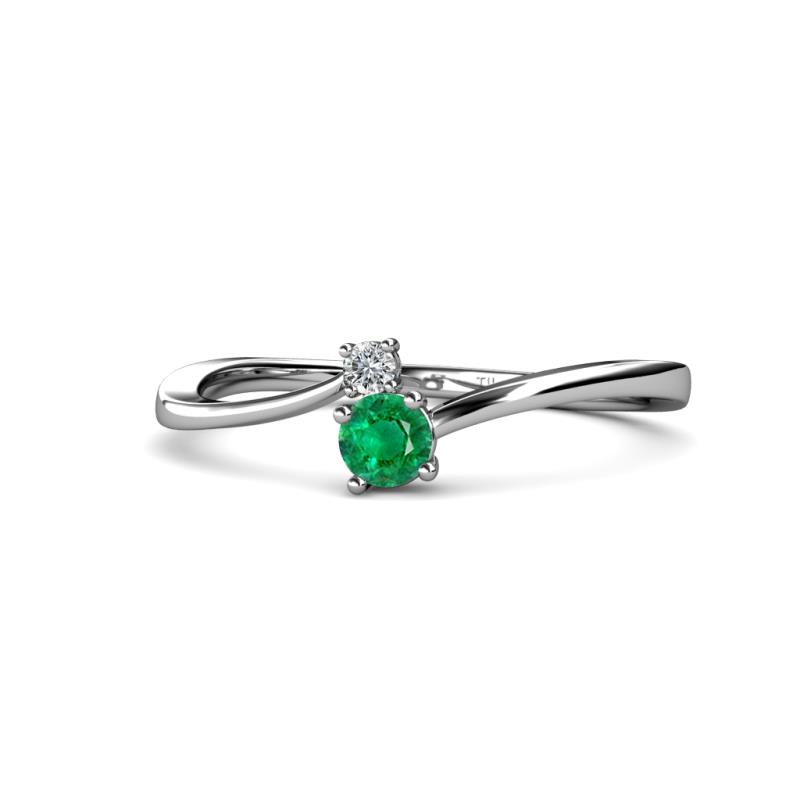 Lucie 4.10 mm Bold Round Emerald and Lab Grown Diamond 2 Stone Promise Ring 