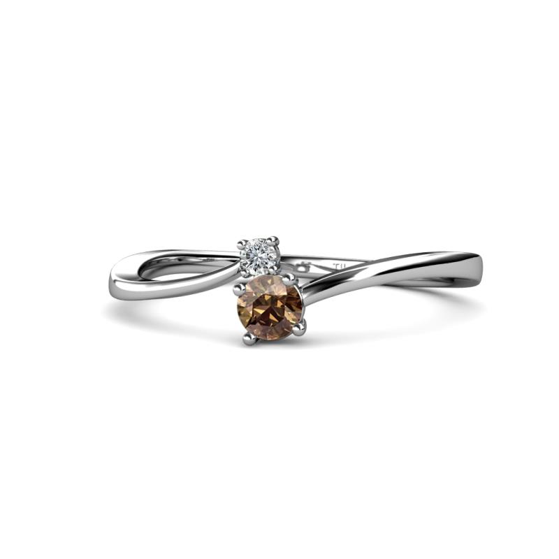Lucie 4.10 mm Bold Round Smoky Quartz and Lab Grown Diamond 2 Stone Promise Ring 