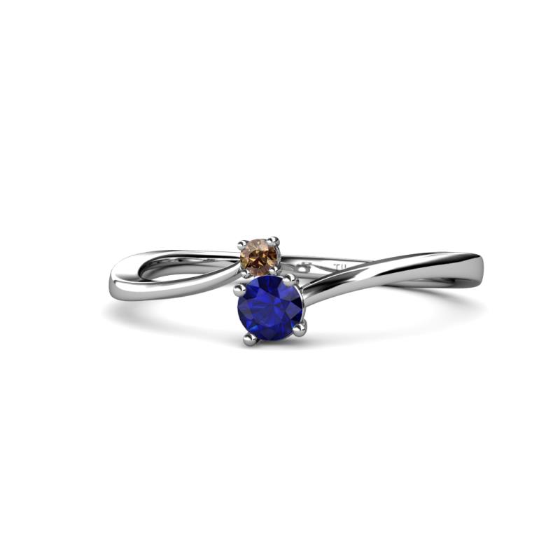 Lucie 4.10 mm Bold Round Smoky Quartz and Blue Sapphire 2 Stone Promise Ring 