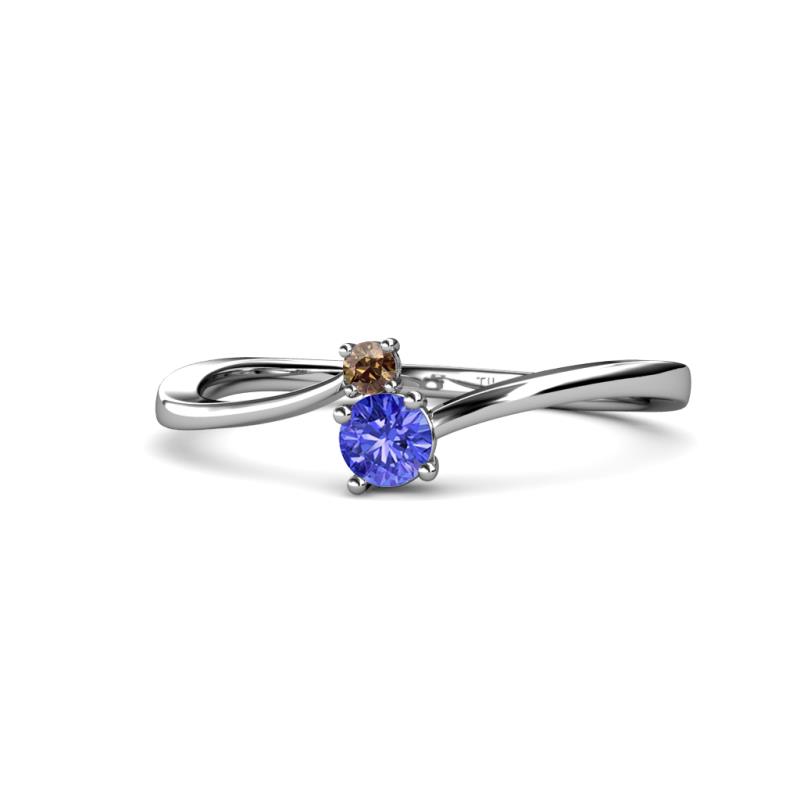 Lucie 4.10 mm Bold Round Smoky Quartz and Tanzanite 2 Stone Promise Ring 