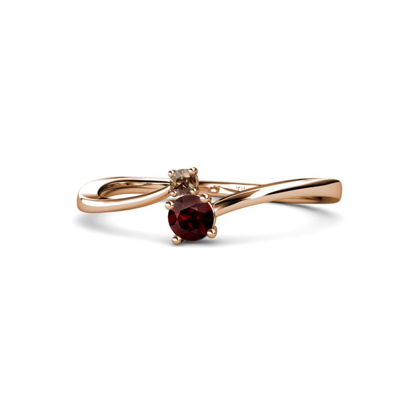 Lucie 4.10 mm Bold Round Smoky Quartz and Red Garnet 2 Stone Promise Ring 