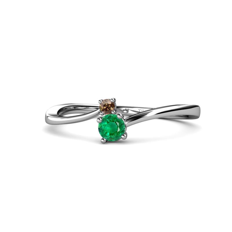 Lucie 4.10 mm Bold Round Smoky Quartz and Emerald 2 Stone Promise Ring 